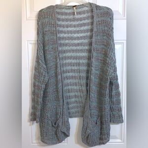 Free People Open Front Light Knit‎ Cardigan Pockets Women’s M Marble Blue Boho